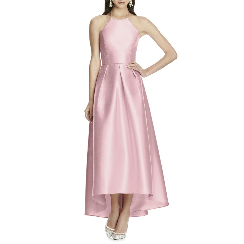 NEW Alfred Sung D741 High Low Sateen Halter Dress Size 14